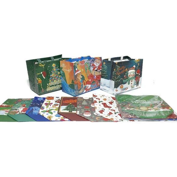 Reusable Christmas Gift Tote Bags with Handles 12.5" x 9.8" x 6.7" Lot of 22 - Picture 1 of 8